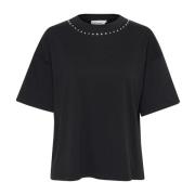 Karen by Simonsen Meteorite Tee Top med Coola Detaljer Black, Dam