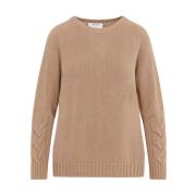 Max Mara Stickad Treccia Tröja i Kamel Beige, Dam