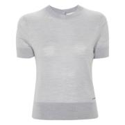 Calvin Klein Heather Merino Wool Button Sweater Gray, Dam