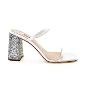 Miu Miu Kristallklack Sandal i Silkeblandning White, Dam