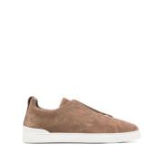 Ermenegildo Zegna Brun Mocka Slip-On Sneakers Beige, Herr