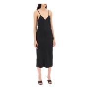 Norma Kamali Satin V-ringad Slip Klänning Black, Dam