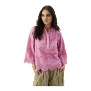 IN Front Luna Blus Rosa Broderad Feminin Pink, Dam