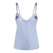 Blanca Vita Blå Satin V-ringad Topp Blue, Dam