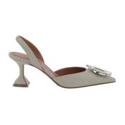 Amina Muaddi Beige Canvas Pumps med Kristaller Beige, Dam