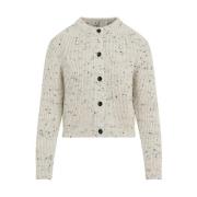 Bottega Veneta Rib Cardigan i Dove Wool Beige, Dam