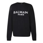 Balmain Svart Stickad Långärmad Tröja Black, Herr