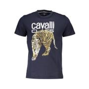 Cavalli Class Tryckt Logotyp Rund Hals T-shirt Blue, Herr