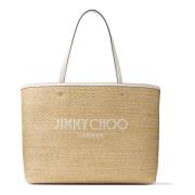 Jimmy Choo Beige Raffia Läder Axelväska Beige, Dam