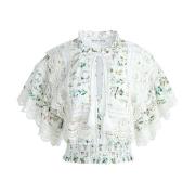 Alice + Olivia Blommig Spetsdetalj Topp White, Dam