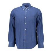 Gant Blå Bomullsskjorta, Långärmad, Normal Passform Blue, Herr