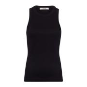 IVY OAK Svart Bomull Tanktop Rundhals Ribbstruktur Black, Dam