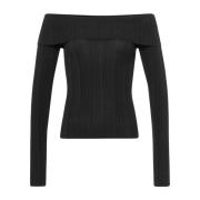 IVY OAK Slim Långärmad Stickad Topp med Carmen Halsringning Black, Dam