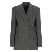 Brunello Cucinelli Grå Ull Dubbelknäppt Jacka Herringbone Gray, Dam