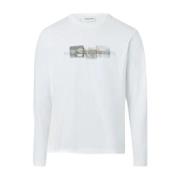 Calvin Klein Randig Logo Långärmad T-shirt White, Herr