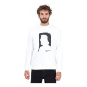 Karl Lagerfeld Porträtt Print Crewneck Sweatshirt White, Herr