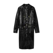 Versace Trenchcoat med Krokodileffekt och V-Emblem Black, Dam