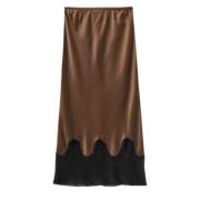 The Garment Bronze Silk Midi Kjol med Trim Brown, Dam