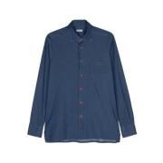 Kiton Indigo Denim Skjorta med Ficka Blue, Herr