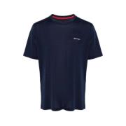 Kiton Broderad Navy Bomull T-shirt Blue, Herr