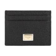 Dolce & Gabbana Svart Läderkorthållare med Logo Plaque Black, Dam