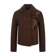 Ermanno Scervino Brun dubbelknäppt ulljacka med blomapplikation Brown,...