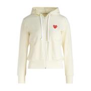 Comme des Garçons Play Hoodie med rött hjärta dragkedja Beige, Dam