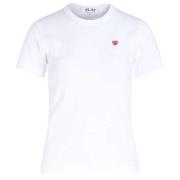 Comme des Garçons Play Vit Bomull T-shirt med Rött Hjärta White, Dam