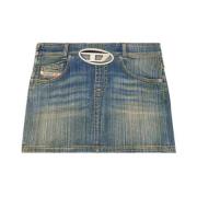 Diesel Blå Denim Kjol Oval Spänne Blue, Dam