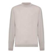 Boggi Milano Mock Polo Neck Jumper i superfint Merinoull Beige, Herr