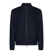 Ermenegildo Zegna Navy Blue Techmerino Bomber Jacket Blue, Herr