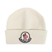 Moncler Räfflad Stickad Beige Mössa Logo Patch Beige, Herr