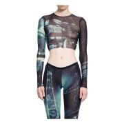 Jean Paul Gaultier Tryckt Mesh Långärmad Crop Top Multicolor, Dam