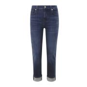 7 For All Mankind Blå Skinny Stretch Jeans med Turn-Up Blue, Dam