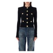 Balmain Svart Stickad Kofta Guld Knappar Black, Dam