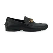 Versace Svarta Läderloafers med Guld Hardware Black, Herr