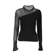 Patrizia Pepe Elegant Crew Neck Sweater med Kontrastdetaljer Black, Da...