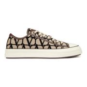 Valentino Garavani Beige Läder Sneakers med Logo Beige, Herr