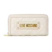 Love Moschino Quiltad PU Lammskinn Damplånbok Beige, Dam