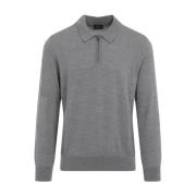 Brioni Flanell Polo Zip-Up Skjorta Gray, Herr