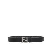 Fendi Svart Läder Vändbar Bälte Ss22 Black, Herr