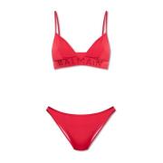 Balmain Rhinestone Logo Bikini Red, Dam