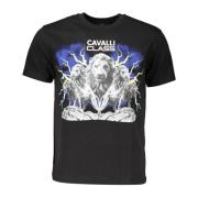 Cavalli Class Elegant Svart T-shirt med Klassiskt Tryck Black, Herr