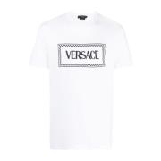 Versace Broderad Vit T-shirt Jersey Print Logo White, Herr