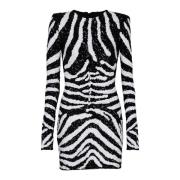 Balmain Kort tvåfärgad paljettklänning Zebra Black, Dam