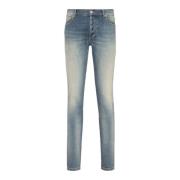 Balmain Smal passform blekt bomullsjeans Blue, Herr