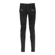 Balmain Faded Faux Leather Slim Jeans Black, Herr