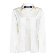 Jacquemus Elegant Off-White Satin Shirt White, Dam