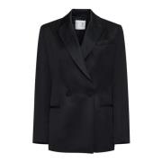 Forte Forte Svart Ull Tuxedo Jacka Satin Revers Black, Dam