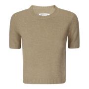 Maison Margiela Ull Crew-Neck Sweater med Ribbed Detaljer Beige, Dam